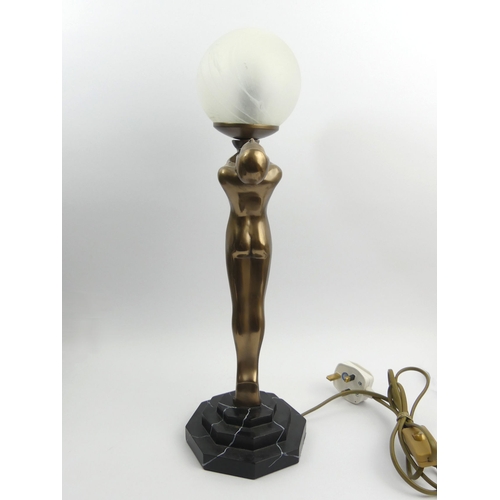 275A - Art Deco style figural table lamp and glass shade. 48 cm. UK Postage £20