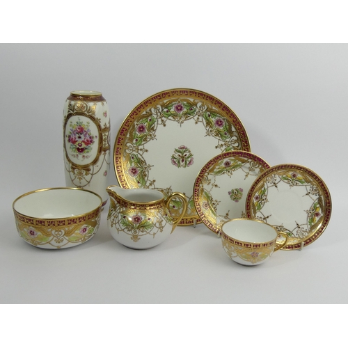 278 - Noritake hand painted and gilded 28 piece tea set and a similar vase, circa 1910. Collection only.