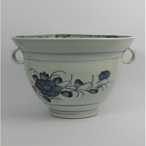 279 - Large Chinese blue and white porcelain twin handled bowl. 24 x 37 cm. UK Postage £32.