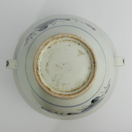 279 - Large Chinese blue and white porcelain twin handled bowl. 24 x 37 cm. UK Postage £32.