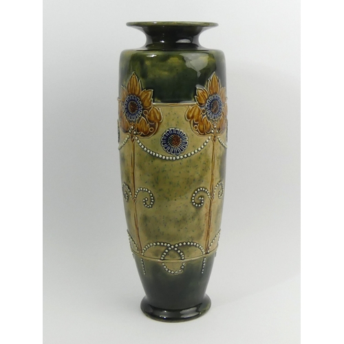 296 - A large Royal Doulton Art Nouveau pottery vase. 36 cm. UK Postage £16.