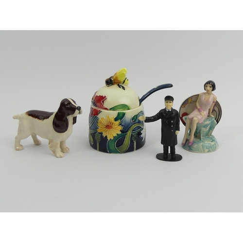 303 - Peggy Davies Clarice Cliff figure, a Beswick spaniel, a Tupton ware honey pot and a Portmeirion coff... 