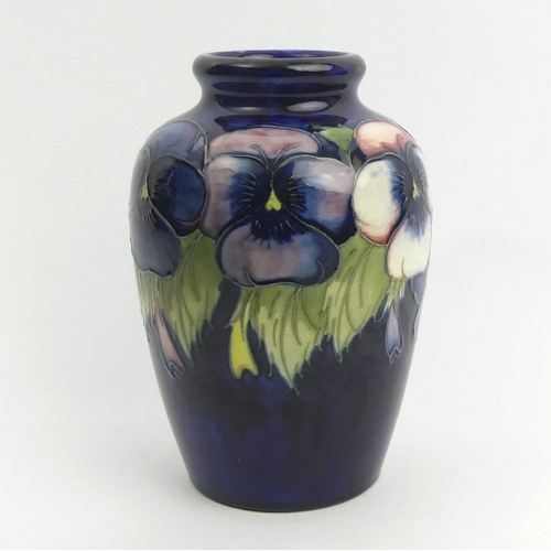 304 - Moorcroft art pottery Pansy design vase, 1930's. 15 cm. UK Postage £12.