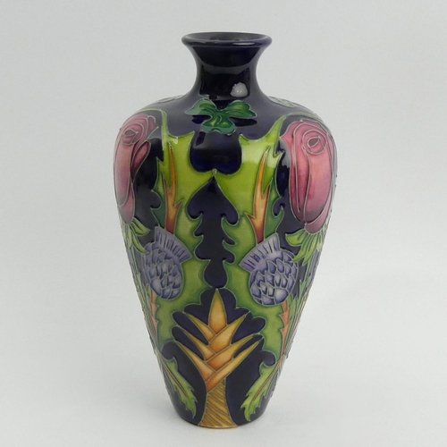 314 - Moorcroft art pottery vase Rose, Thistle, Leek and Shamrock design by Nicola Slaney. 15.5 cm. UK Pos... 