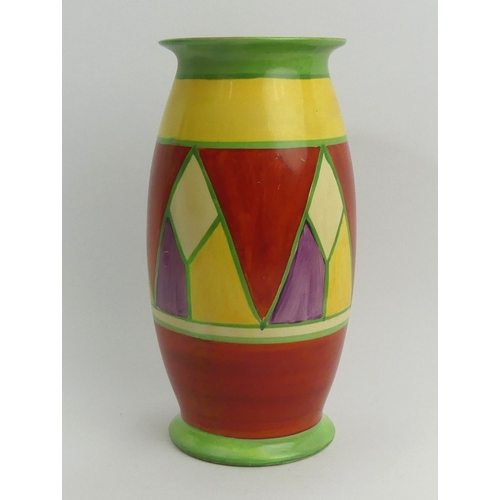 315 - Clarice Cliff Bizarre geometric design vase, 1930's. 20 cm. UK Postage £12.