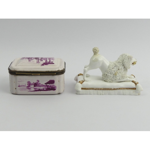 330 - 19th century faience pottery hinged trinket box and an English porcelain spaniel figure circa 1840. ... 