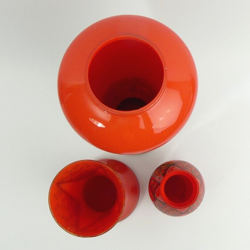 331 - Three Bohemian red art glass vases, largest 28 cm. UK Postage £16.