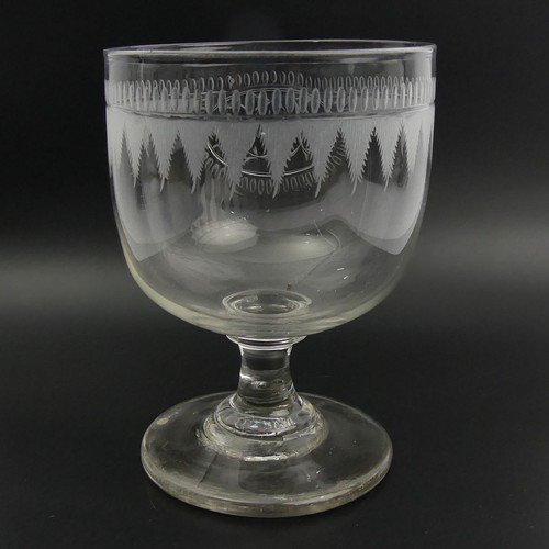 334 - Large Victorian engraved English hand blown glass goblet. 15.8 x 11 cm. UK Postage £12.