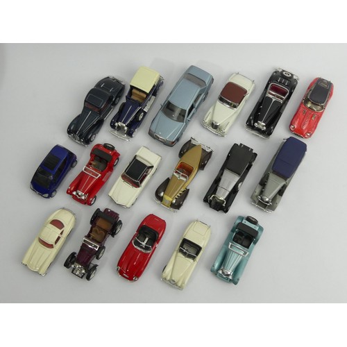 369 - Seventeen Corgi, Dinky and other die cast model cars. Largest 13 cm. UK Postage £15.