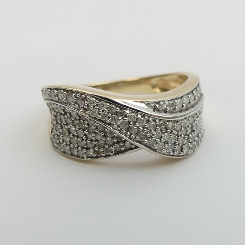 11 - 9ct gold pave set diamond ring. Size N, 9.2 mm. UK Postage £12.