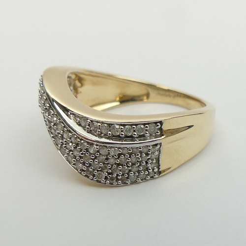 11 - 9ct gold pave set diamond ring. Size N, 9.2 mm. UK Postage £12.