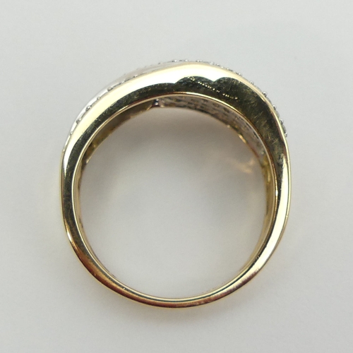 11 - 9ct gold pave set diamond ring. Size N, 9.2 mm. UK Postage £12.