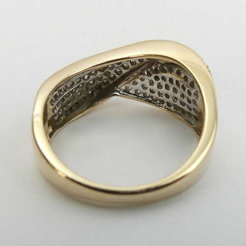 11 - 9ct gold pave set diamond ring. Size N, 9.2 mm. UK Postage £12.