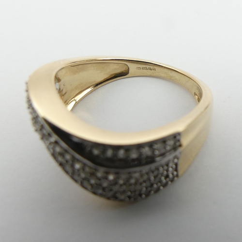 11 - 9ct gold pave set diamond ring. Size N, 9.2 mm. UK Postage £12.