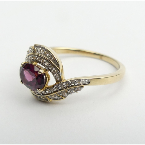 15 - 9ct gold rhodolite and white zircon ring, 3 grams. Size S. UK Postage £12.