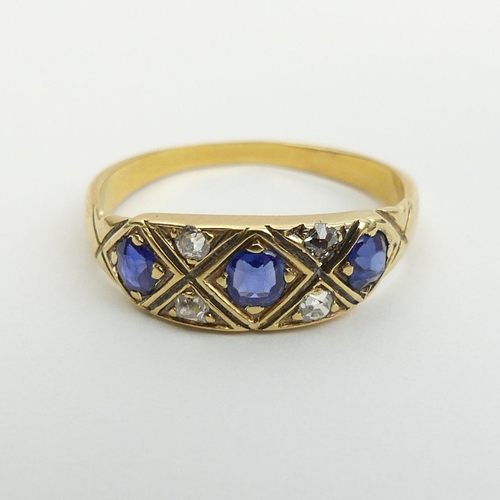 2 - 18ct gold (tested) sapphire and diamond ring, 2.3 grams. Size L, 5.8 mm. UK Postage £12.