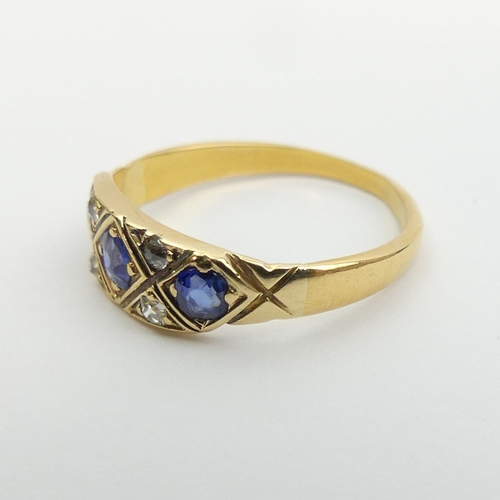2 - 18ct gold (tested) sapphire and diamond ring, 2.3 grams. Size L, 5.8 mm. UK Postage £12.