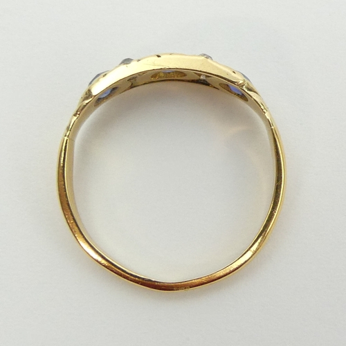 2 - 18ct gold (tested) sapphire and diamond ring, 2.3 grams. Size L, 5.8 mm. UK Postage £12.