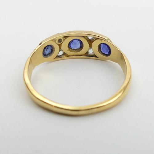 2 - 18ct gold (tested) sapphire and diamond ring, 2.3 grams. Size L, 5.8 mm. UK Postage £12.