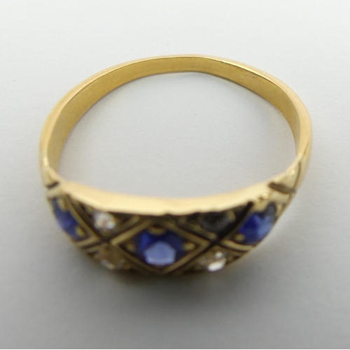 2 - 18ct gold (tested) sapphire and diamond ring, 2.3 grams. Size L, 5.8 mm. UK Postage £12.