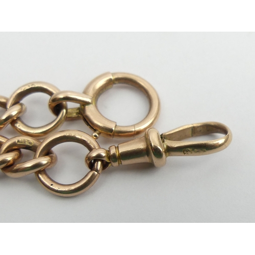 20A - 9ct rose gold double-clip curb link pocket watch Albert chain, with a Masonic fob, 
Birm. 1919, 52.4... 