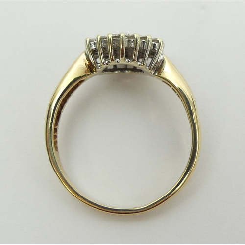 25 - 9ct gold diamond cluster ring, 3.1 grams, size O 11.3mm wide.  UK Postage £12.