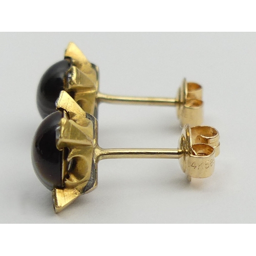 28 - A pair of gold banded agate and diamond earrings, 
2.4 grams, 9mm long.  UK Postage £12.