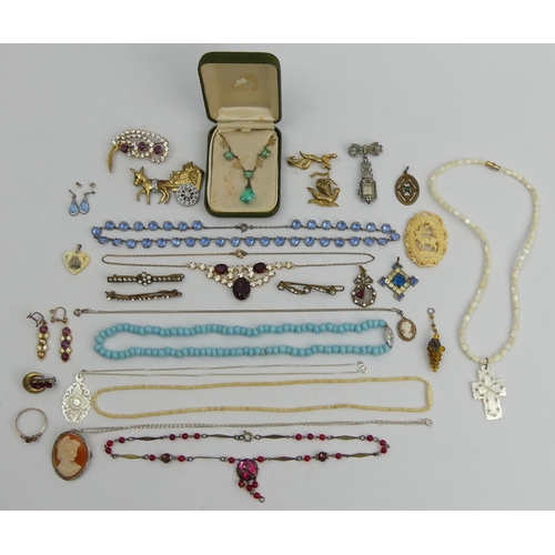 38 - A box of costume and silver jewellery, including necklaces and earrings.  UK Postage £12.