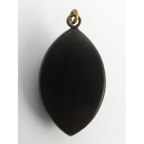39 - Victorian vulcanite locket pendant, 13.5 grams, 50mm long,
 UK Postage £12.