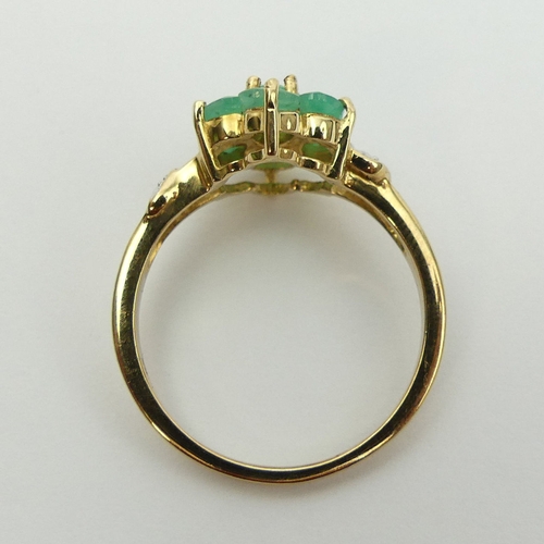 42 - 9ct gold emerald and diamond ring, 3 grams, Size R,          
13.2mm wide, UK Postage £12.