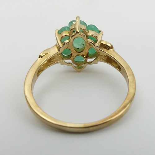 42 - 9ct gold emerald and diamond ring, 3 grams, Size R,          
13.2mm wide, UK Postage £12.