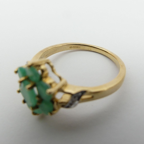 42 - 9ct gold emerald and diamond ring, 3 grams, Size R,          
13.2mm wide, UK Postage £12.