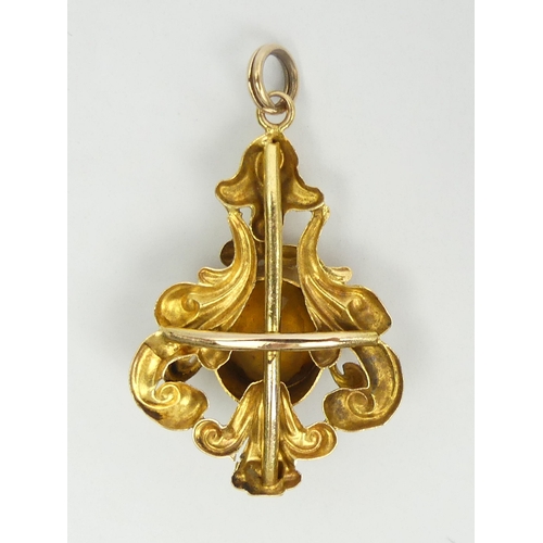 43 - Victorian 15ct gold tested citrine set pendant, 3.4 grams, 
40mm long.  UK Postage £12.