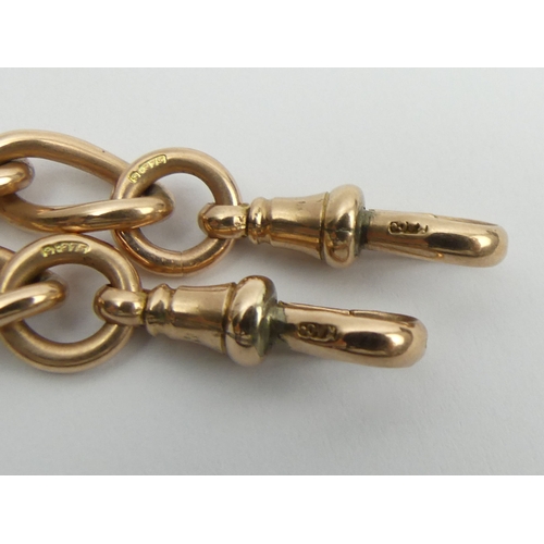 44 - 9ct rose gold curb link double clip pocket watch Albert chain, 51.1 grams, 38cm long, 7.3mm wide.  U... 