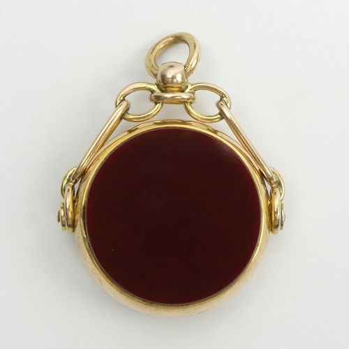 45 - 9ct gold carnelian and bloodstone swivel fob, Birm. 1894
9.5 grams, 35 x 28mm.  UK Postage £12.