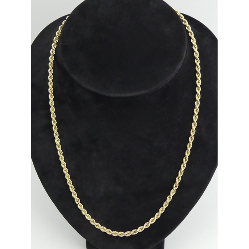 9ct gold Italian rope twist chain necklace, 8 grams, 67cm, 3.8mm wide