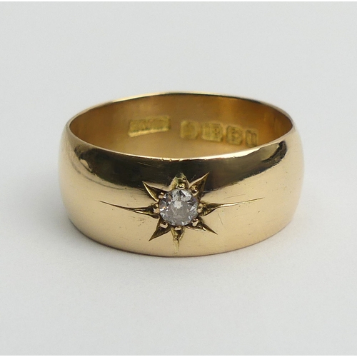 50 - 18ct gold diamond set (approx .12ct) wedding ring, Birm. 1919, 10.8 grams, Size V1/2, 9.2mm wide. 
U... 