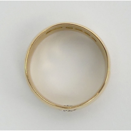 50 - 18ct gold diamond set (approx .12ct) wedding ring, Birm. 1919, 10.8 grams, Size V1/2, 9.2mm wide. 
U... 