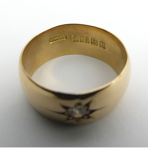 50 - 18ct gold diamond set (approx .12ct) wedding ring, Birm. 1919, 10.8 grams, Size V1/2, 9.2mm wide. 
U... 