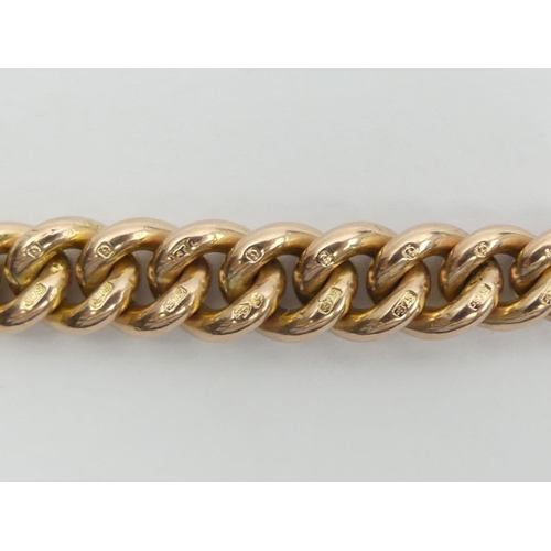 52 - 9ct rose gold Albert, graduated curb link chain and 1914 half sovereign fob, 44.6 grams, 
UK Postage... 