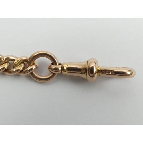 52 - 9ct rose gold Albert, graduated curb link chain and 1914 half sovereign fob, 44.6 grams, 
UK Postage... 
