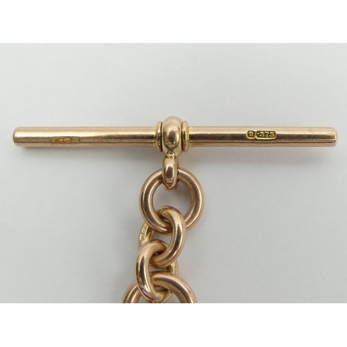 52 - 9ct rose gold Albert, graduated curb link chain and 1914 half sovereign fob, 44.6 grams, 
UK Postage... 