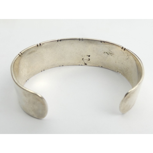 55 - Sterling silver and turquoise Native American cuff bangle, Buffalo head mark, 53.9 grams, 20mm wide.... 