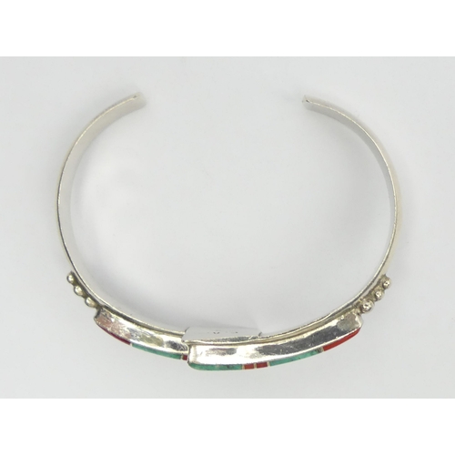 57 - Native American sterling silver turquoise and coral cuff bangle, 17.5 grams, 18mm wide.
UK Postage £... 