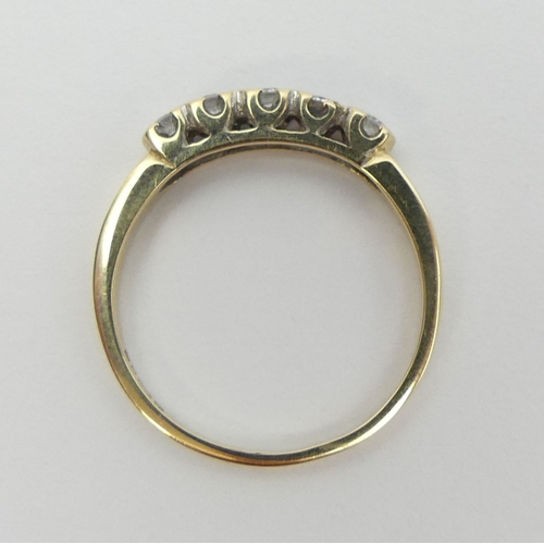 8 - 9ct gold five stone diamond ring, 1.3 grams, Size J, 2.8mm. UK Postage £12.