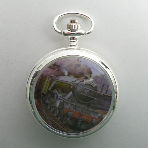 88 - Glory of Steam Flying Scotsman full Hunter manual wind pocket watch and various Railway watches, bad... 