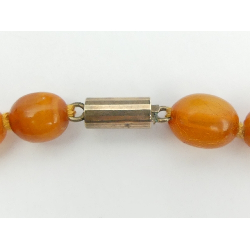 1 - Butterscotch amber bead 57cm long necklace with a 9ct gold clasp, 35 grams. Largest bead 24mm long. ... 