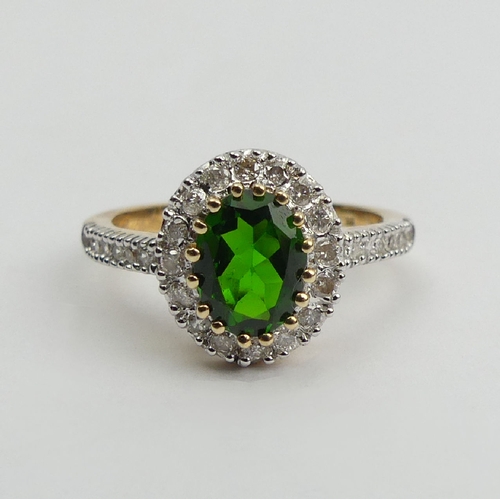 13 - 9ct gold chrome diopside and diamond ring, 
3.2 grams, 12.1mm wide, Size O. 
UK Postage £12