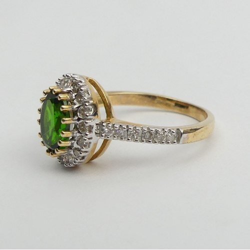 13 - 9ct gold chrome diopside and diamond ring, 
3.2 grams, 12.1mm wide, Size O. 
UK Postage £12