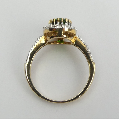 13 - 9ct gold chrome diopside and diamond ring, 
3.2 grams, 12.1mm wide, Size O. 
UK Postage £12